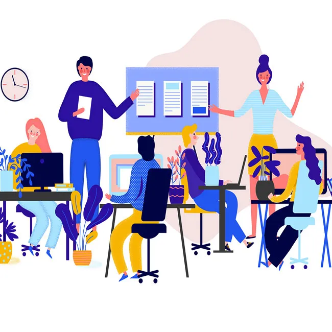 Ilustracja przedstawiająca lekcje w klasie lekcyjnej.